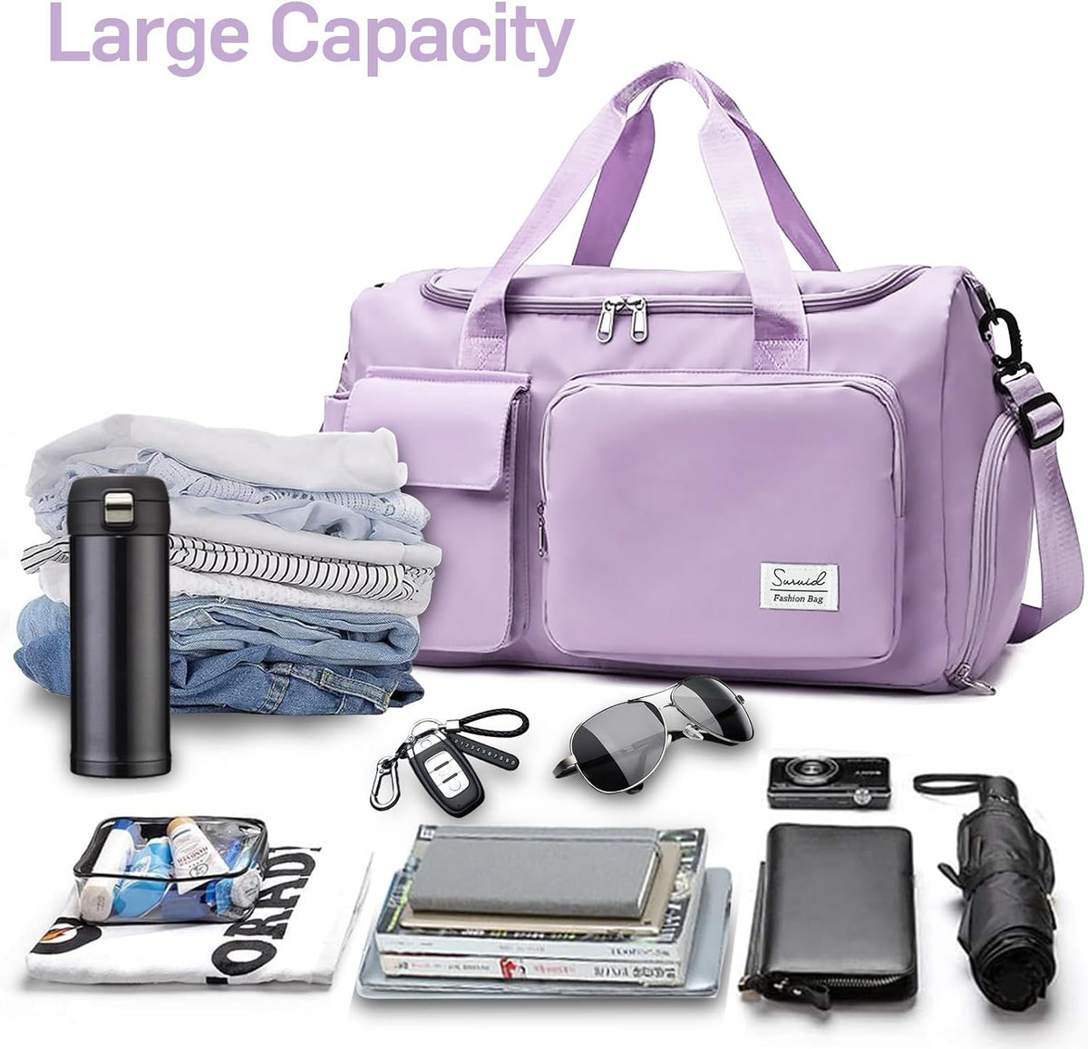 Gym Bag with Shoe Compartment, Sports Duffle Bag for Women, Purple