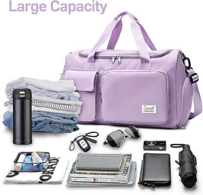 Gym Bag with Shoe Compartment, Sports Duffle Bag for Women, Purple