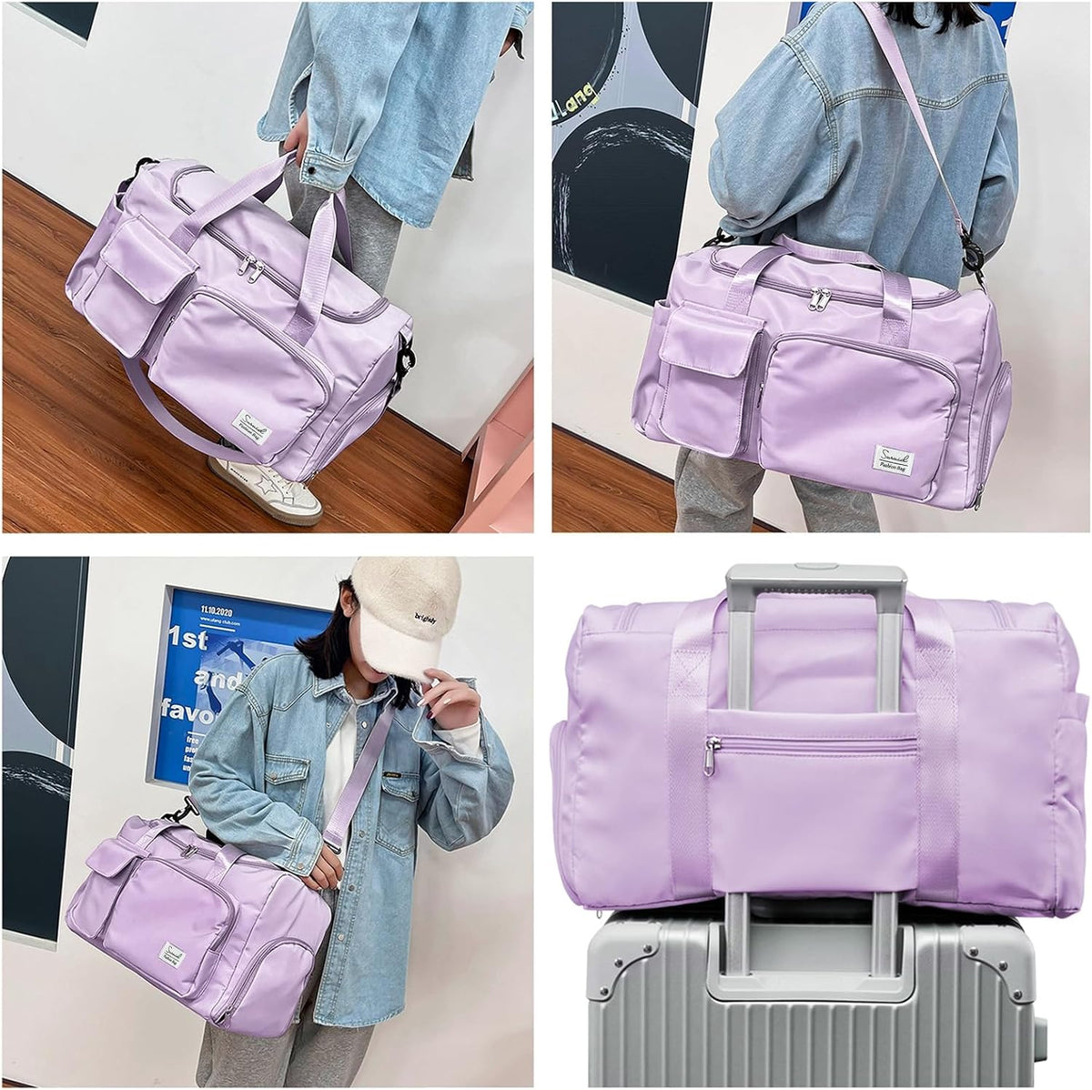 Gym Bag with Shoe Compartment, Sports Duffle Bag for Women, Purple