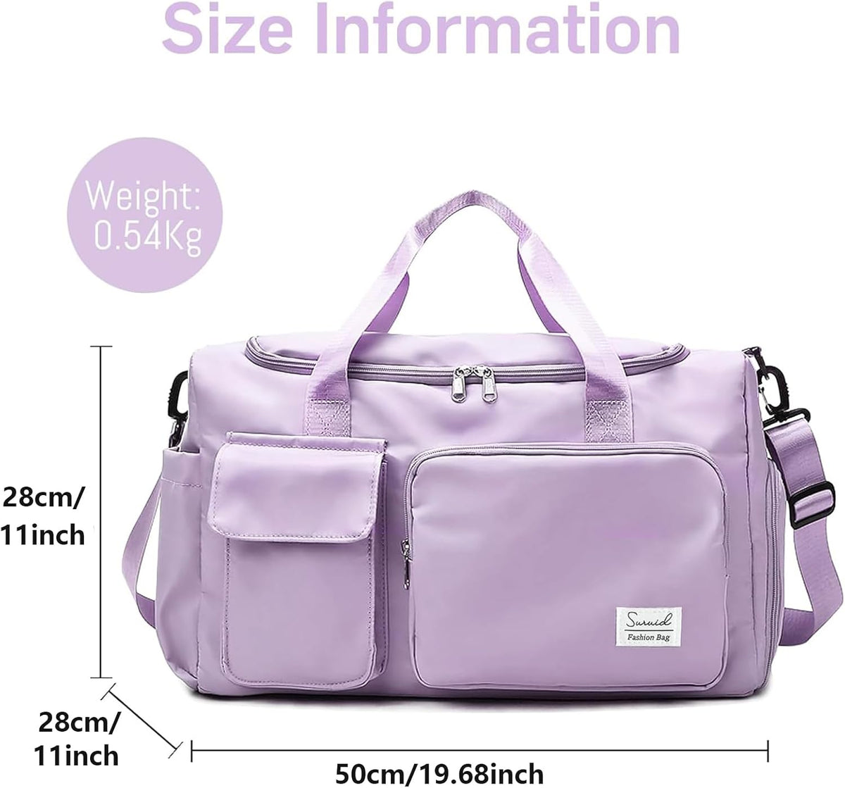Gym Bag with Shoe Compartment, Sports Duffle Bag for Women, Purple