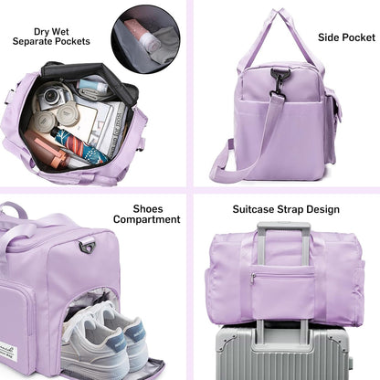 Gym Bag with Shoe Compartment, Sports Duffle Bag for Women, Purple