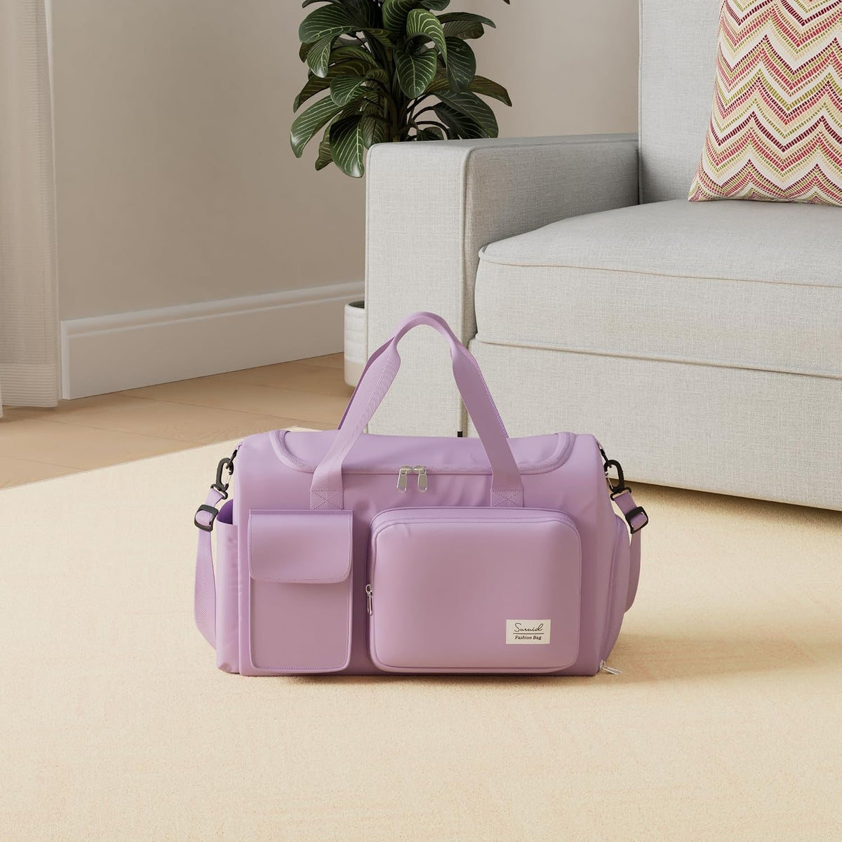 Gym Bag with Shoe Compartment, Sports Duffle Bag for Women, Purple